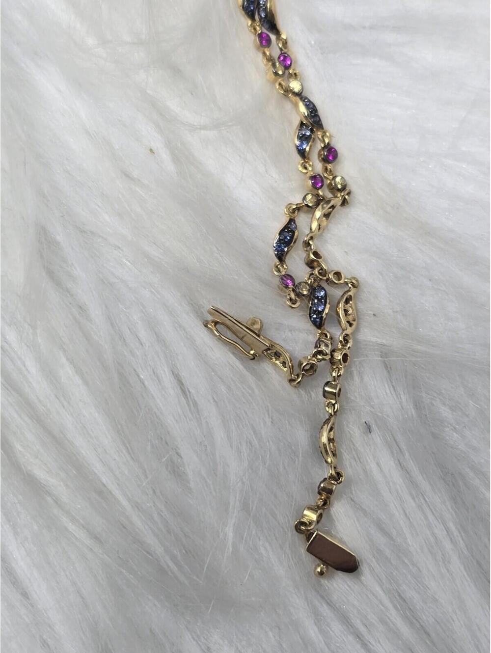 18k Gold Edwardian Revival Natural Gem Festoon Necklace - Picture 7 of 9